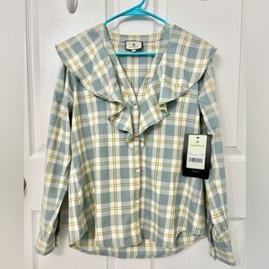Tuckernuck Blue and Yellow Plaid Ruffle Top